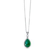 925 Sterling Silver Teardrop Created Emerald Pendant- 18'Chain, Created Emerald Halo Pendant, Teardrop Pendant, Cz Pendant